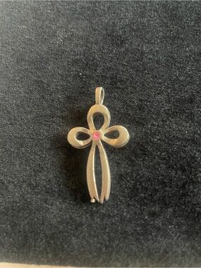Vintage SIGNED CAMCO Cross Pendant with Pink Stone Accent